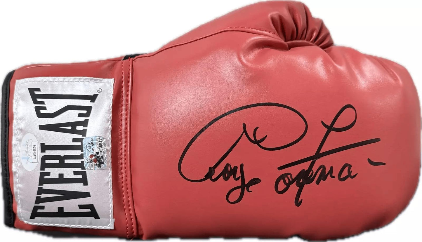 George Foreman Boxing Autographed Signed Red Boxing Glove JSA Witnessed Certified