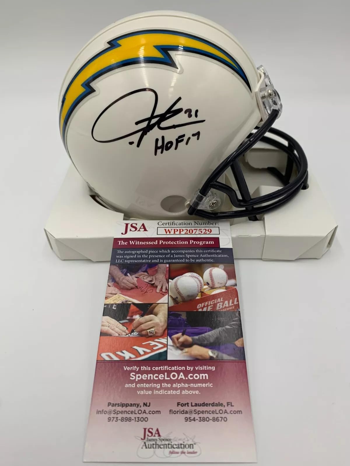 Ladainian Tomlinson Chargers Autographed Signed Mini Helmet Hall Of Fame Inscribed JSA Certified